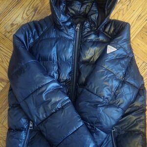 Guess MENS' Shiny Basic Black Puffer Jacket with Hood